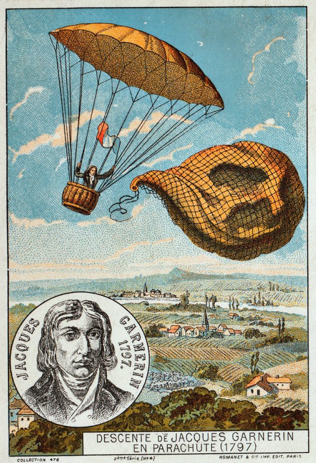 An early illustration of André-Jacques Garnerin's first jump with a parachute - Courtesy wikimedia.org