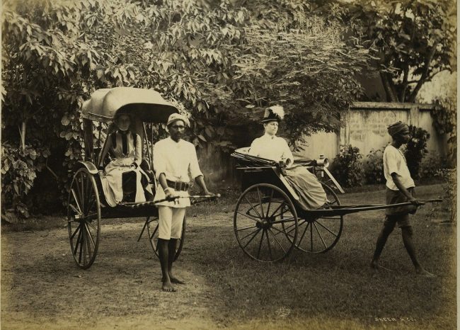 Two British women in rickshaws, Ceylon, circa 1870. Image courtesy oldindianphotos.in