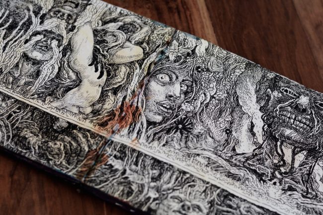 Ian’s sketchbook is full of his renditions of people and creatures of varying degrees of fierce yet captivating hideousness. Image credit: Roar.lk/Minaali Haputantri