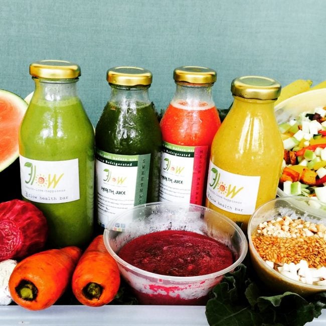 Caption: A range of healthy juices from flow. Credits: Flow Health Bar