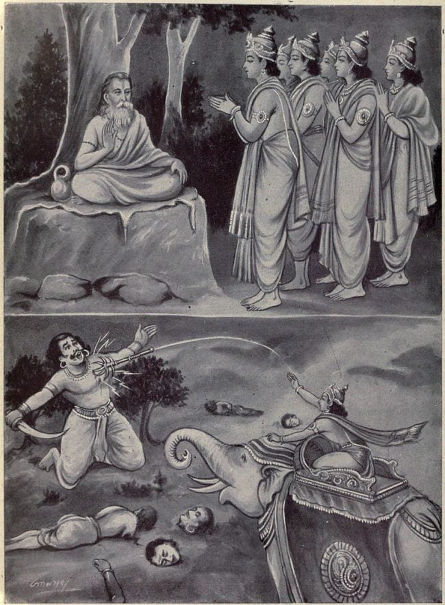 An illustration from the Mahabharatha, showing Indra killing Vritra with a thunderbolt - Courtesy wikipedia.org