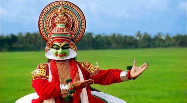 Kerala is famous for kathakali - another dance form involving a mask and a colourful costume. Image courtesy: ias.org.in