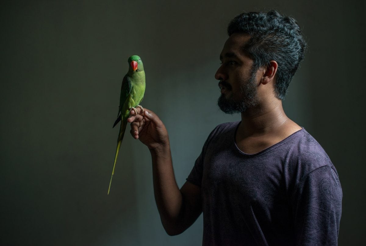 Firi and Cheeku, a very photogenic bird, pose for a portrait. Image credit: Roar.lk/Christian Hutter
