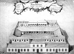 A drawing of the Dutch Hospital dating back to the 18th century. Image courtesy sundaytimes.lk
