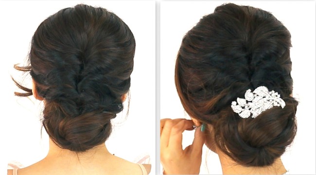 Pulling your hair into a bun doesn’t necessarily have to make it boring. Image Credit: Youtube/Makeupwearables Hairstyles